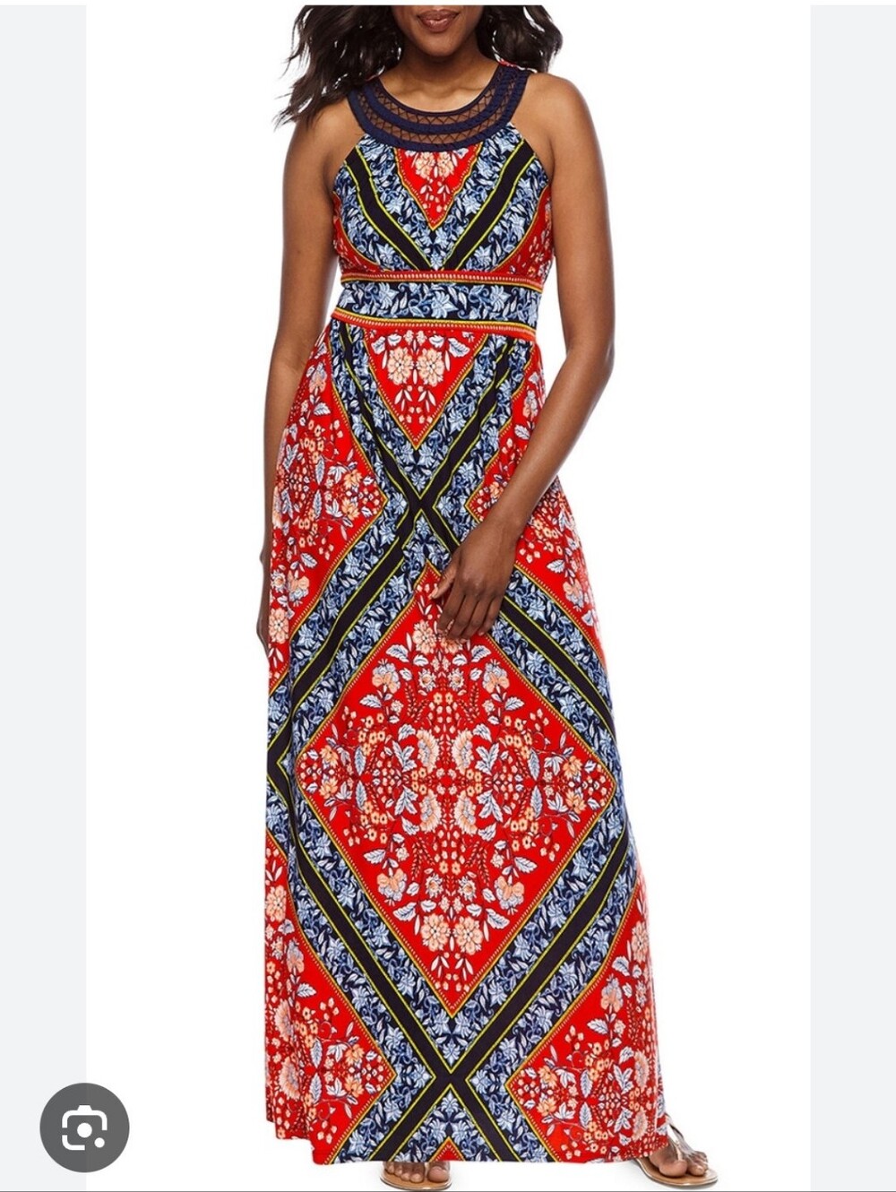 Westport Orange and Navy Printed Sleeveless Maxi Dress